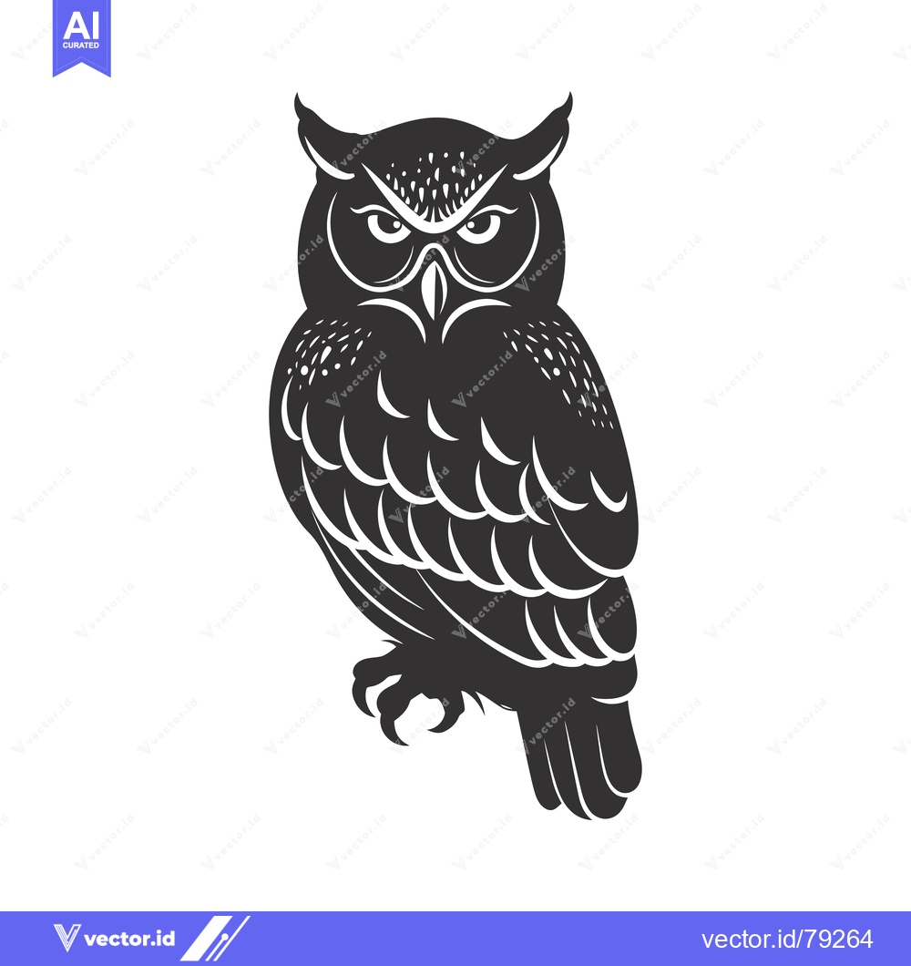Premium Vector of Black and White Detailed Silhouette of an Owl