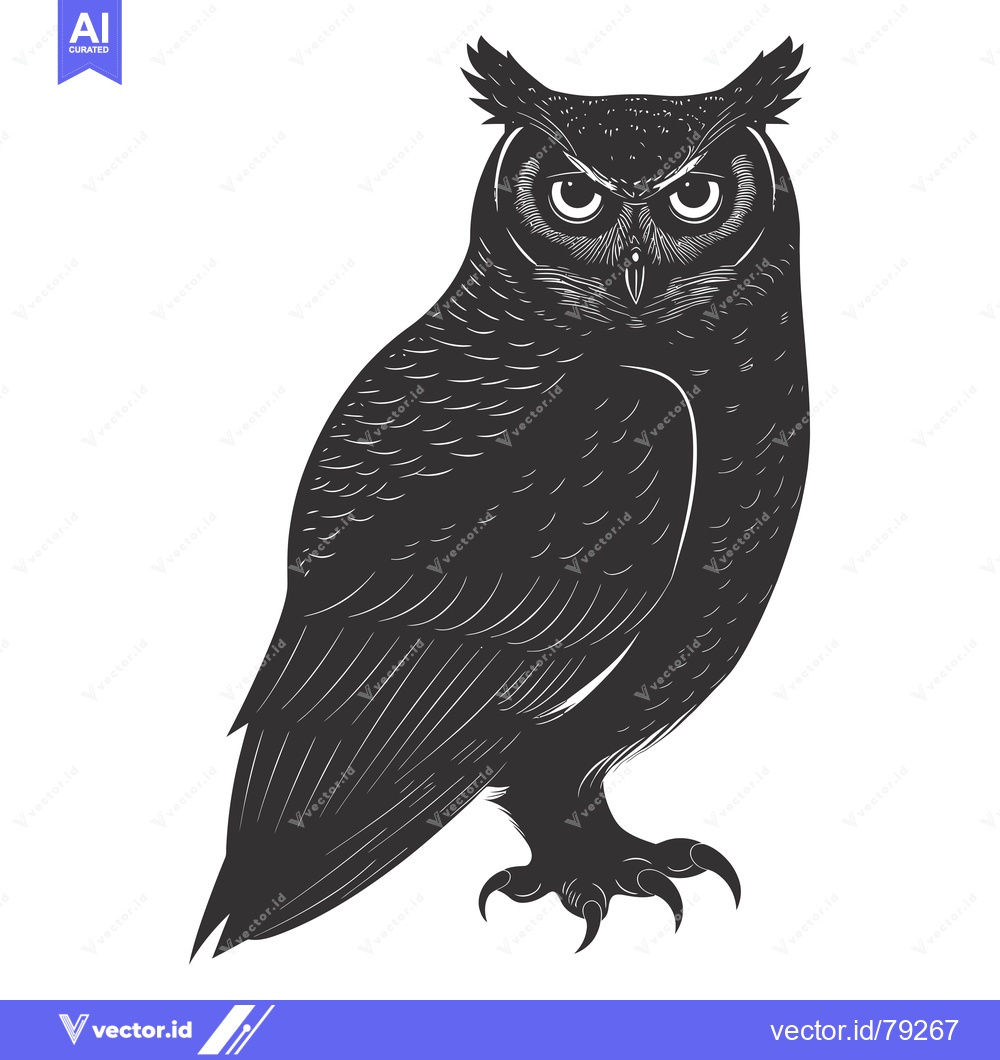 Premium Vector dari Detailed Black and White Illustration of an Owl with Sharp Claws
