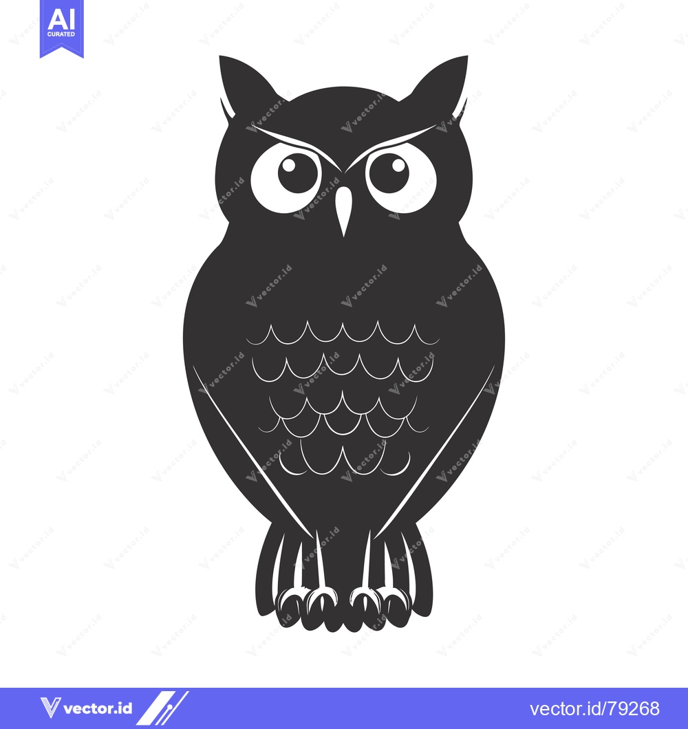Premium Vector of Black and White Silhouette of an Owl with Large Eyes