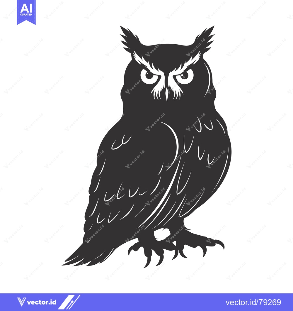 Premium Vector of Black and White Silhouette of a Majestic Owl with Sharp Talons