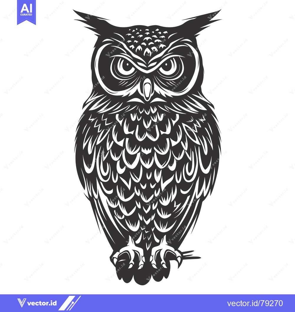 Premium Vector dari A Detailed Illustration of an Owl with Sharp Talons and a Stern Expres