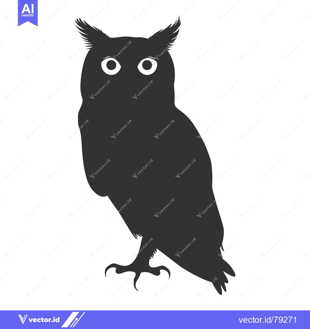 Premium Vector dari Black and White Silhouette of an Owl with Large Eyes