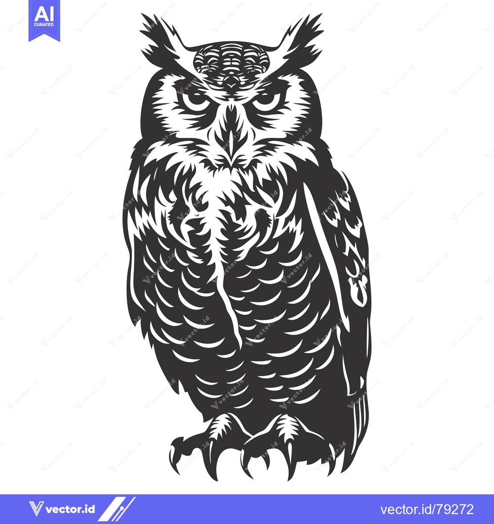 Premium Vector dari A Black and White Illustration of an Owl with Sharp Talons