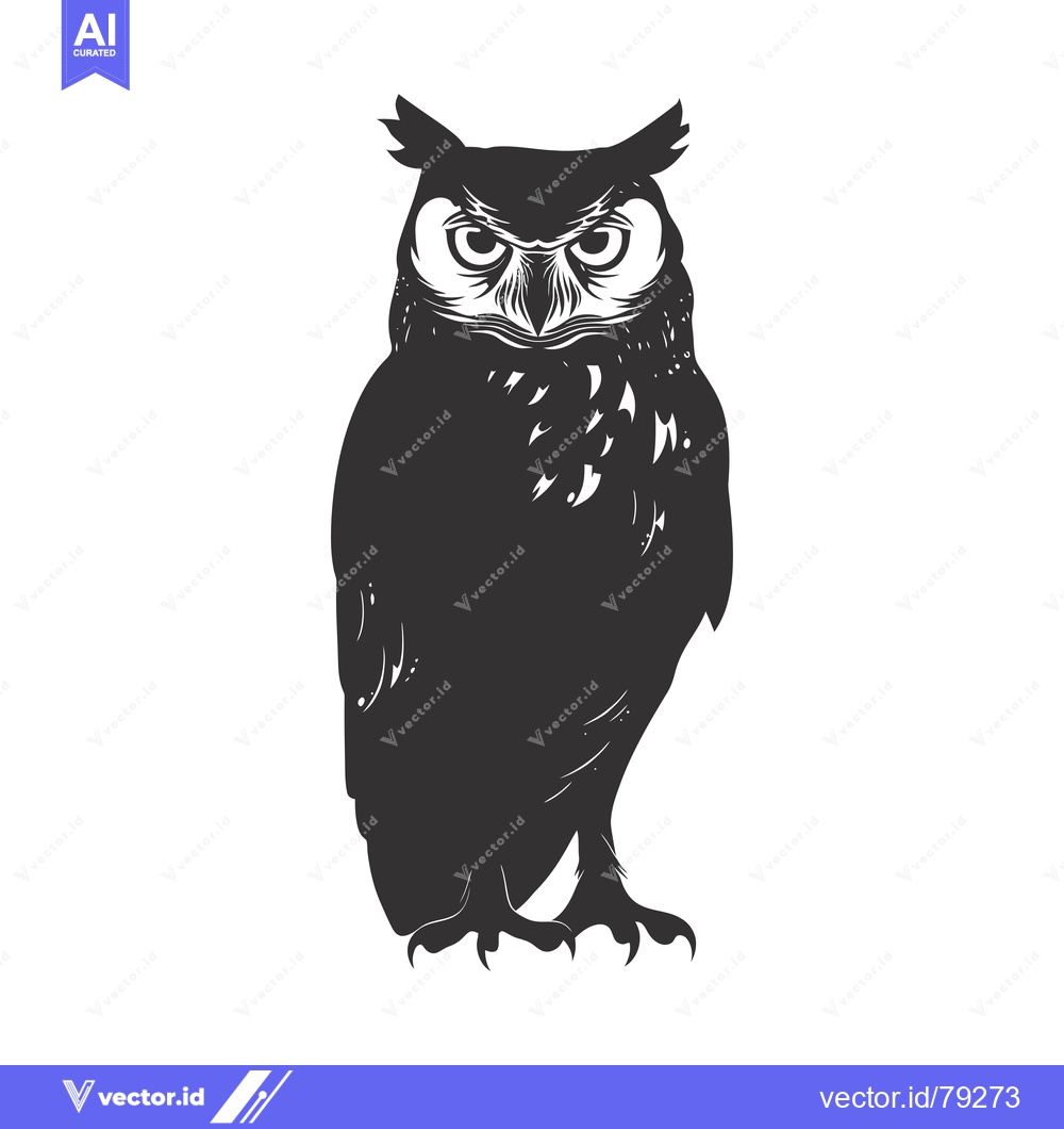 Premium Vector of Black and White Silhouetted Owl with Sharp Eyes