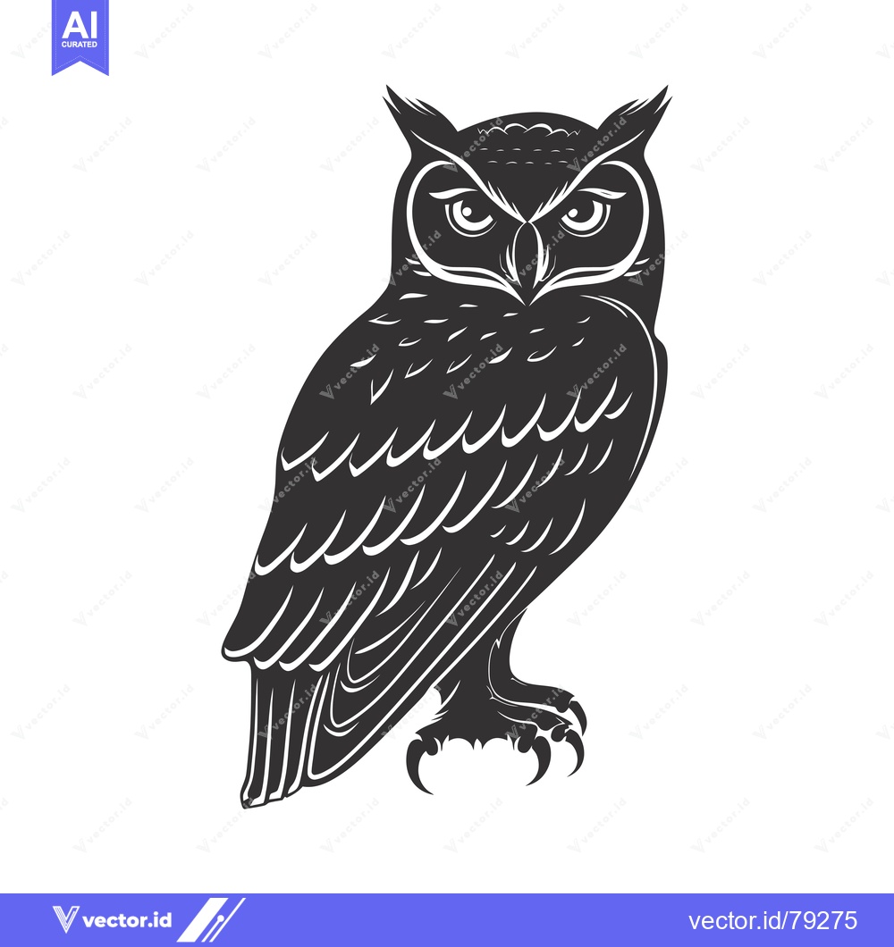 Premium Vector of Black and white illustration of an owl with sharp talons