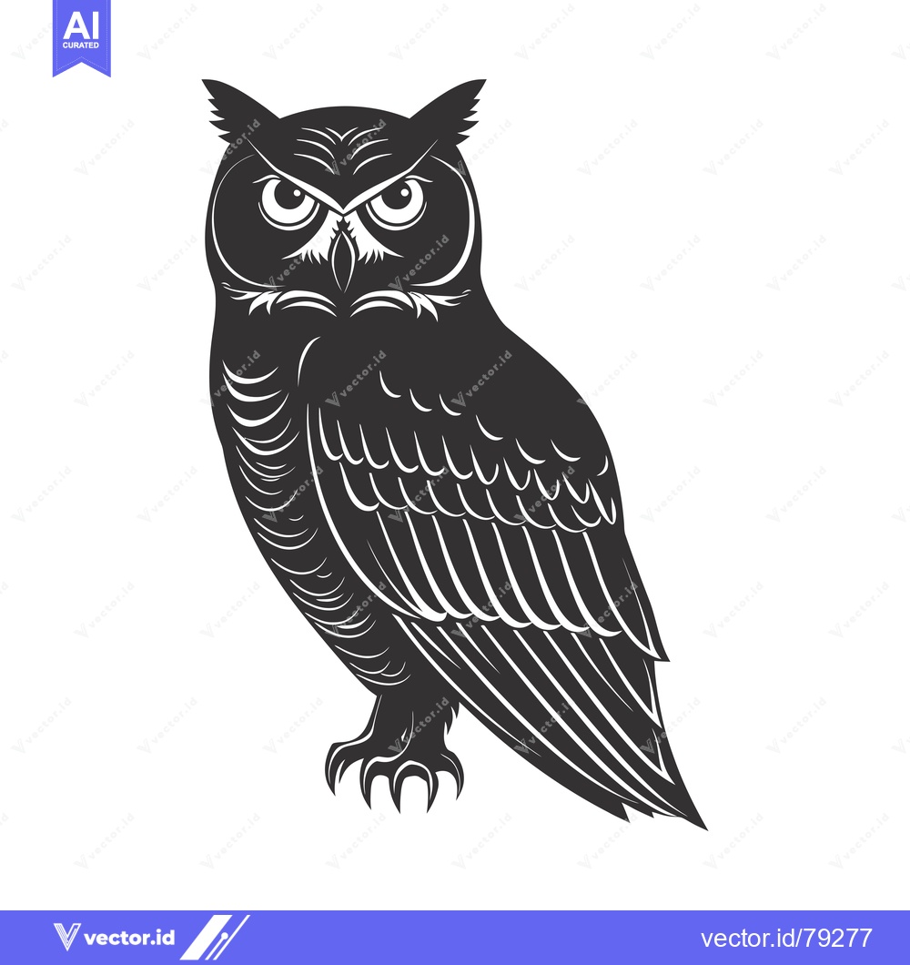 Premium Vector dari Black and White Detailed Illustration of a Standing Owl