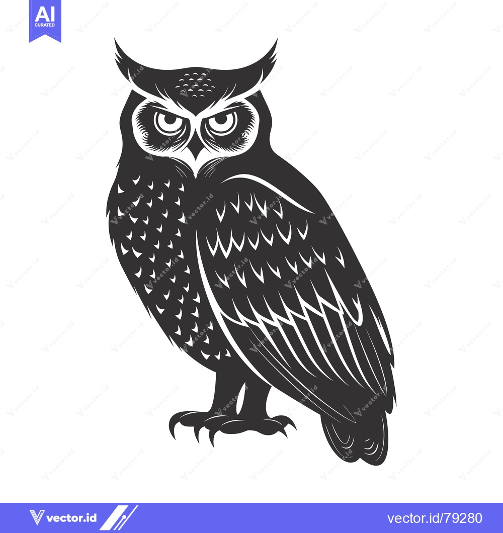 Premium Vector dari Black and White Illustration of a Perched Owl