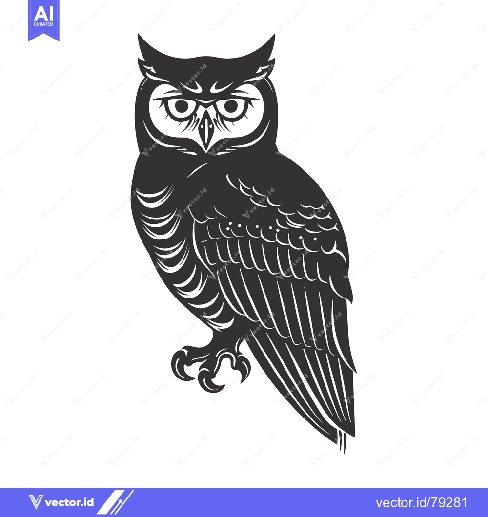 Premium Vector dari Black and White Detailed Illustration of a Standing Owl