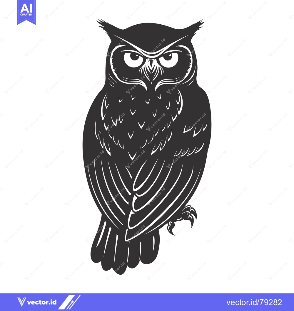 Premium Vector dari Black and White Silhouette of a Sitting Owl