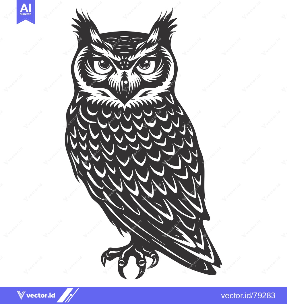 Premium Vector dari A Black and White Illustration of an Owl with Sharp Talons and Intrica
