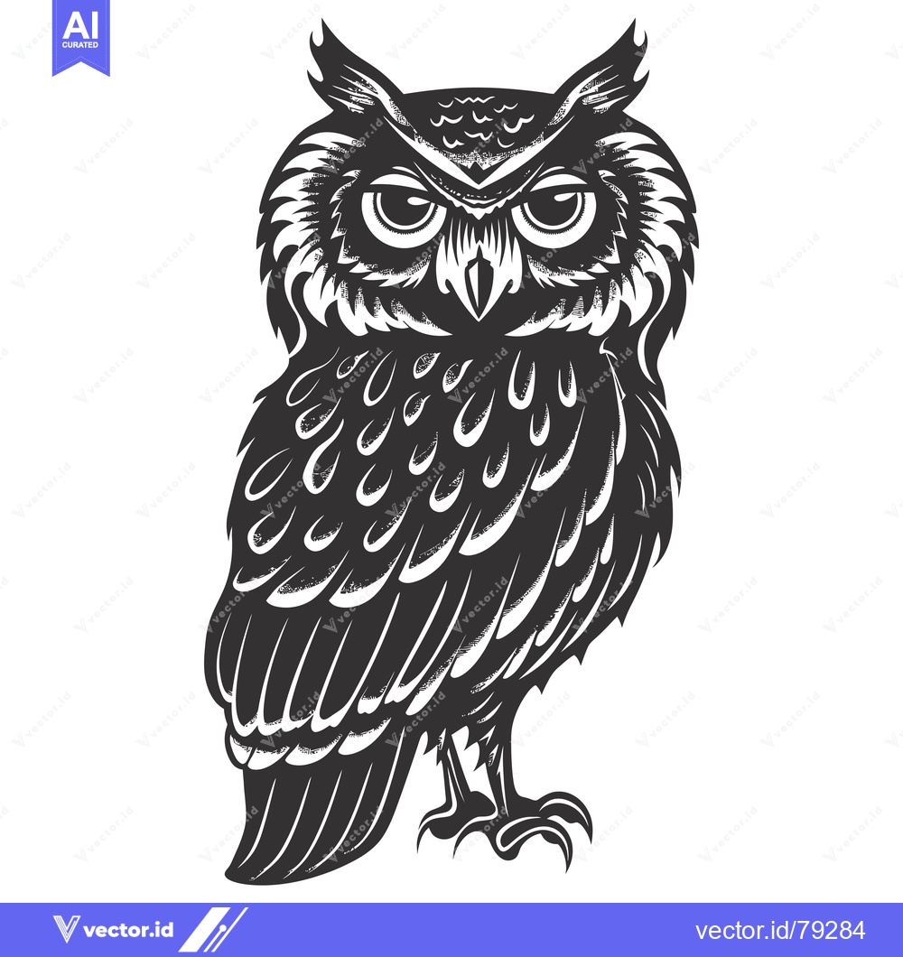 Premium Vector dari Black and White Illustration of a Standing Owl