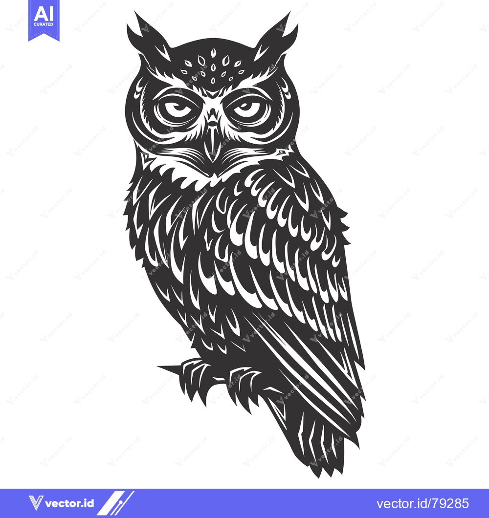Premium Vector dari Black and White Stylized Illustration of an Owl