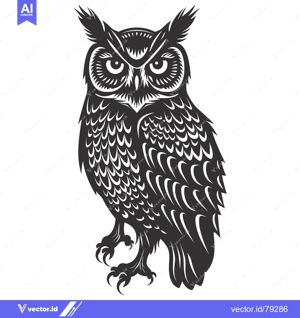 Premium Vector of A Black and White Illustration of an Owl with Detailed Feathers and Cl