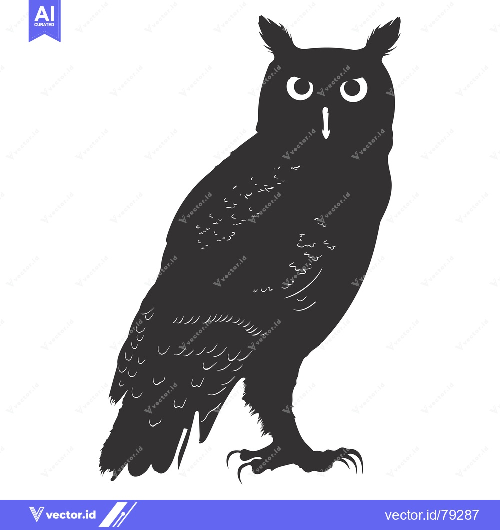 Premium Vector dari Black and white silhouette of an owl with large eyes and talons