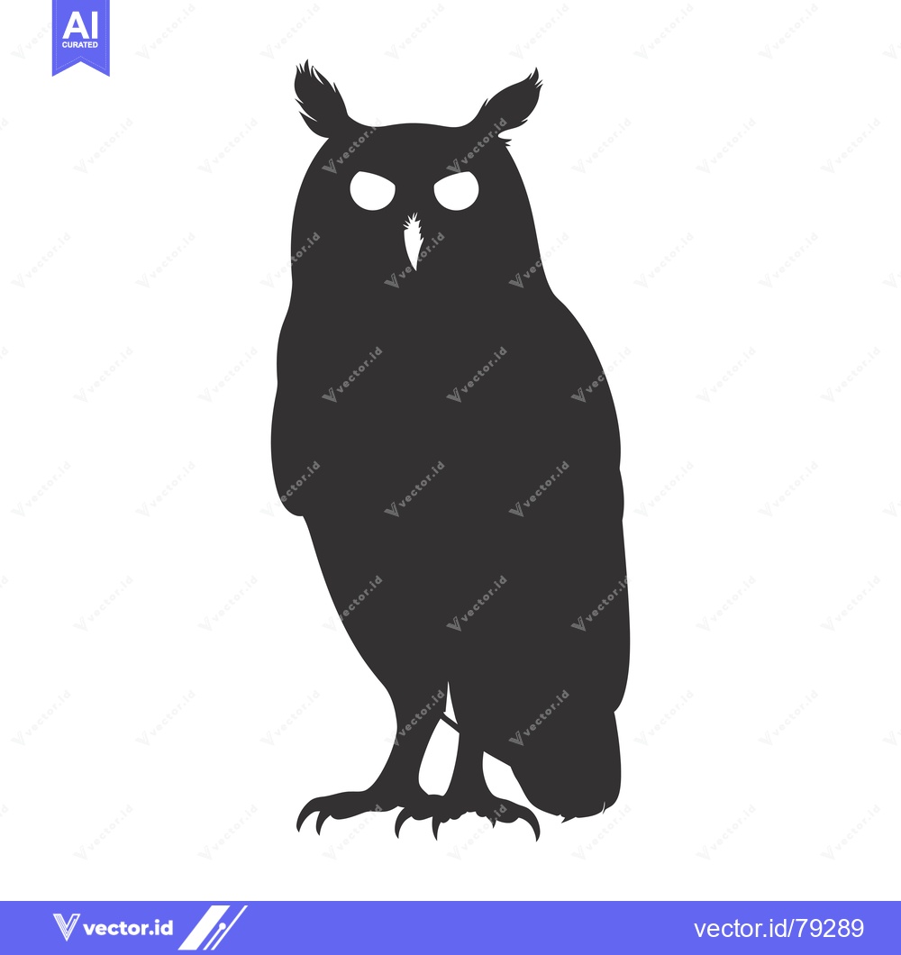 Premium Vector of Silhouette of a standing owl with prominent eyes and sharp talons