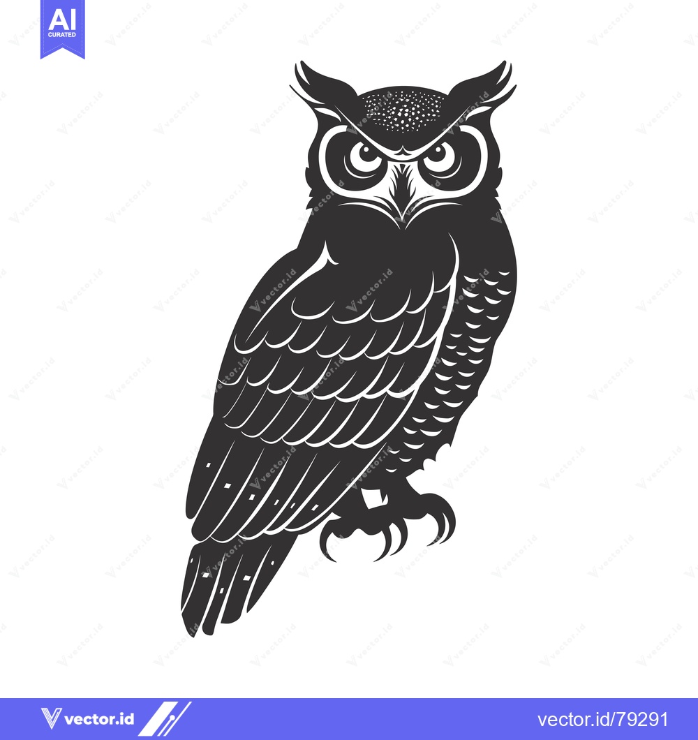 Premium Vector dari Black and White Illustration of an Owl with Sharp Eyes and Feathered B