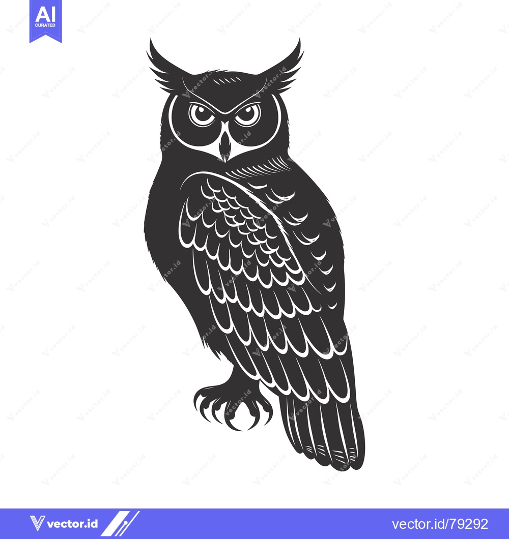Premium Vector dari Black and White Silhouette of an Owl with Detailed Feathers