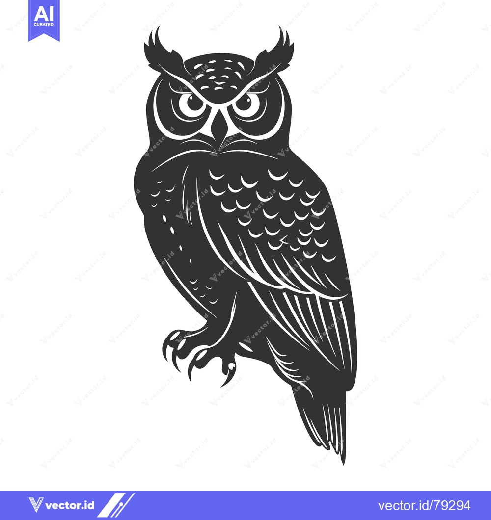 Premium Vector of Black and White Illustration of a Perched Owl