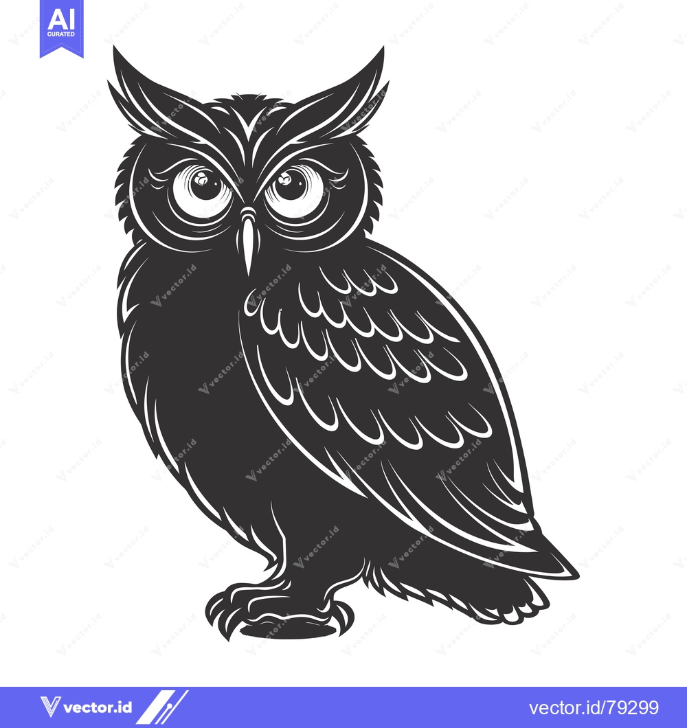 Premium Vector dari Black and White Illustration of a Detailed Owl with Large Eyes