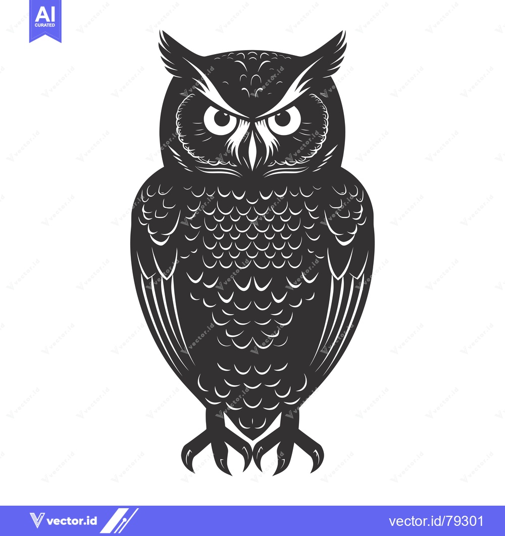 Premium Vector of Black and White Illustration of an Owl with Sharp Talons