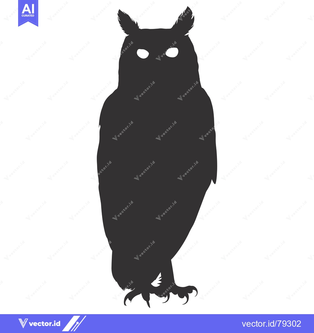 Premium Vector dari Black and White Silhouette of an Owl with Large Eyes