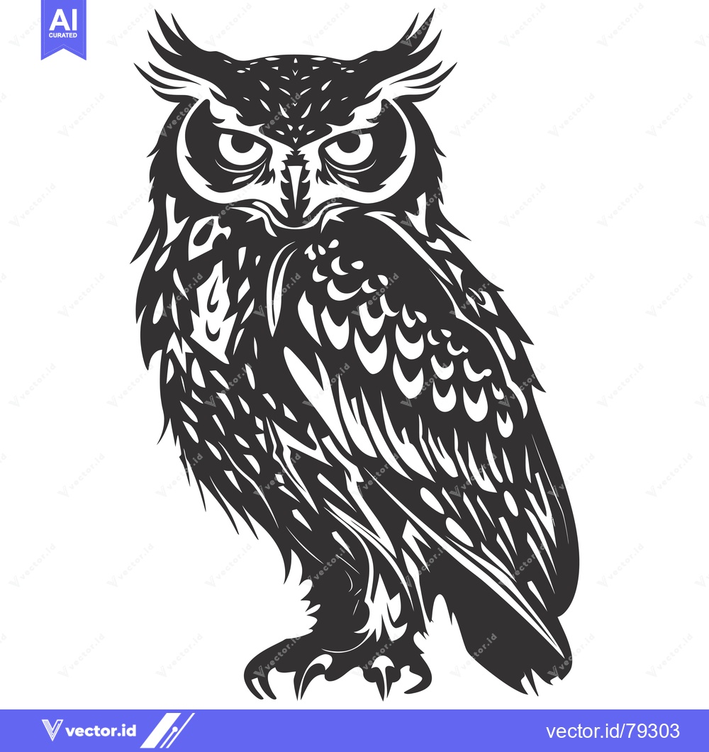 Premium Vector of A Stylized Black and White Illustration of an Owl