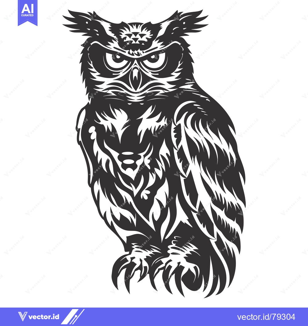 Premium Vector dari Stylized Black and White Owl Illustration