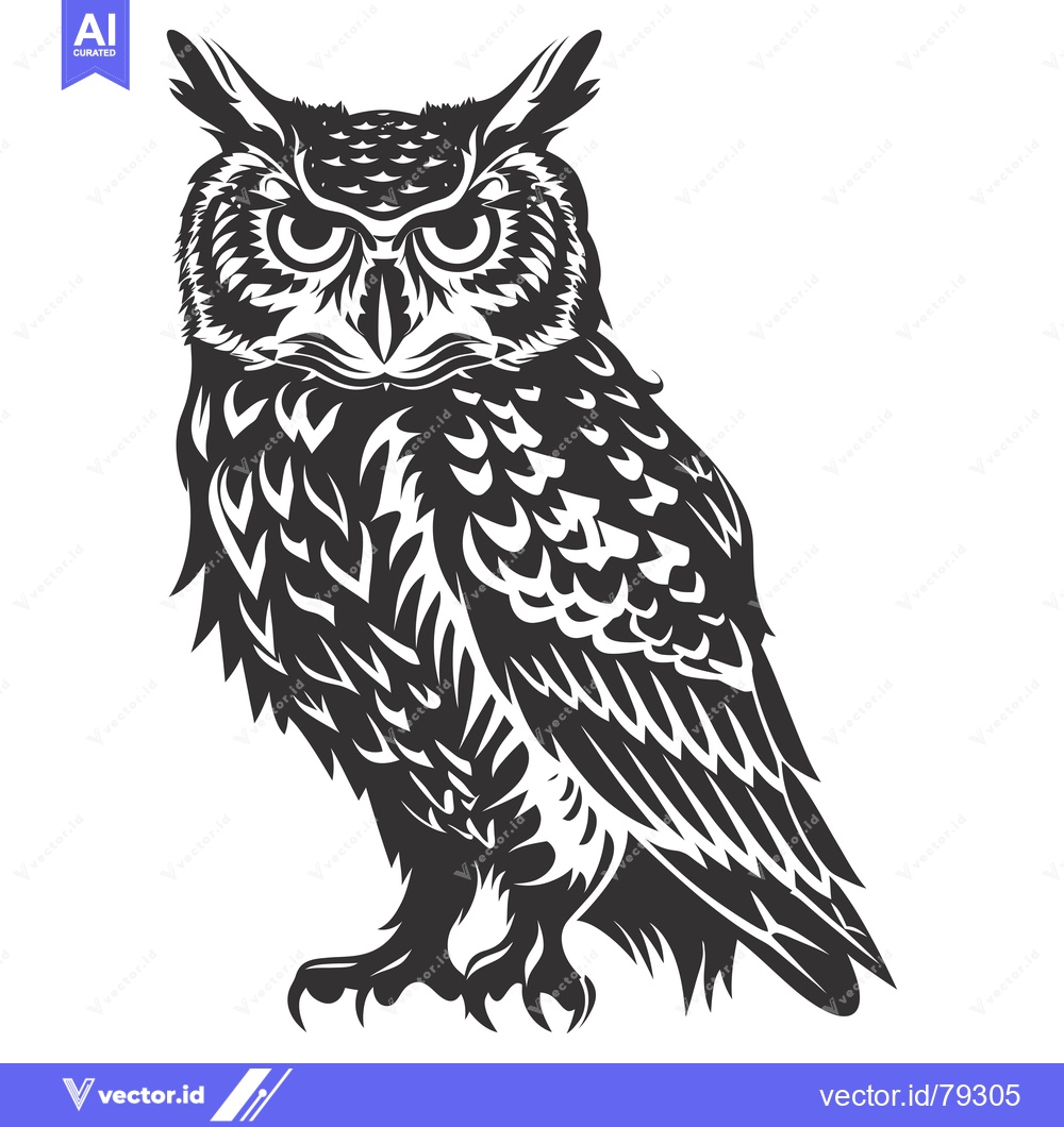 Premium Vector dari A detailed black and white illustration of an owl with sharp talons