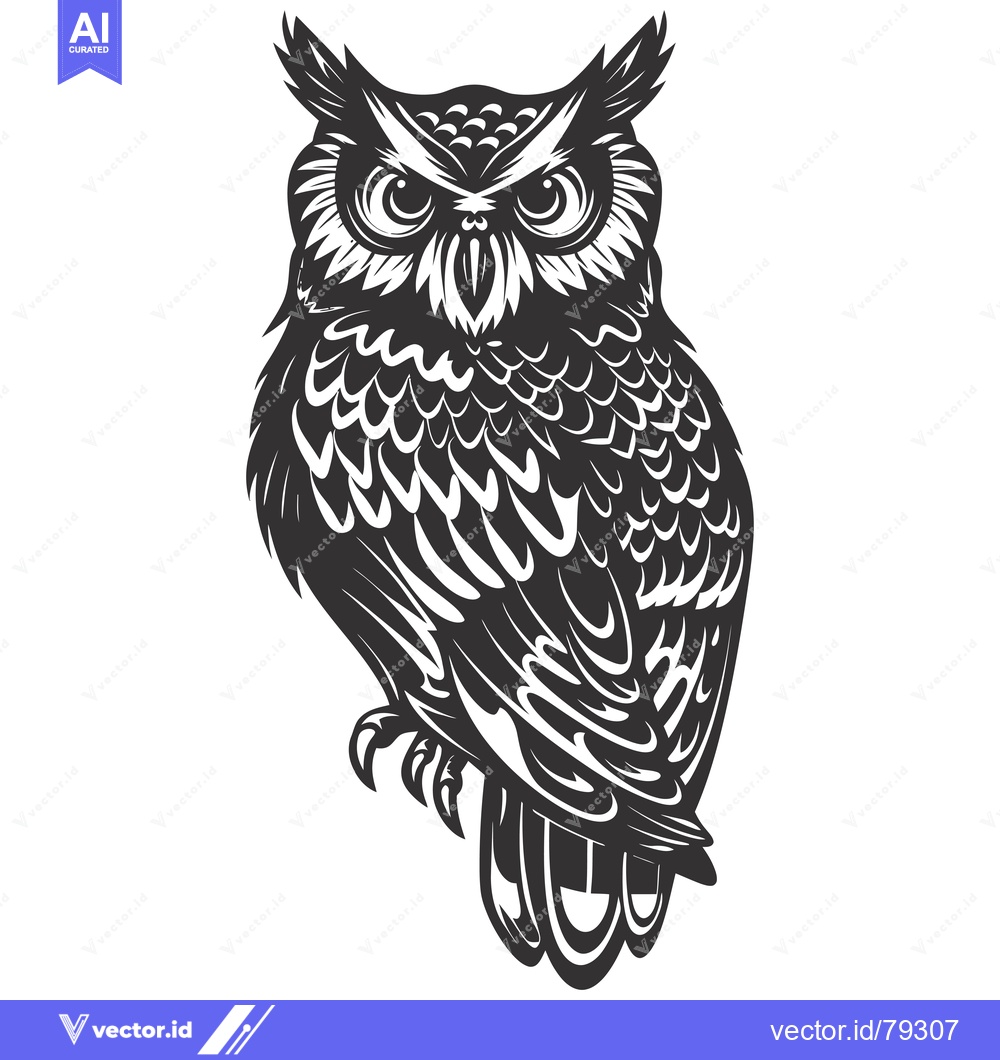 Premium Vector of Black and White Detailed Illustration of an Owl
