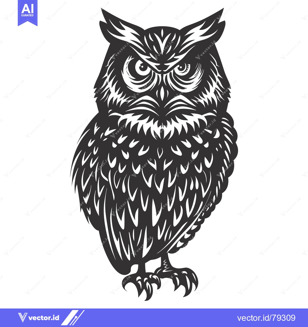 Premium Vector dari Black and White Illustration of a Detailed Owl
