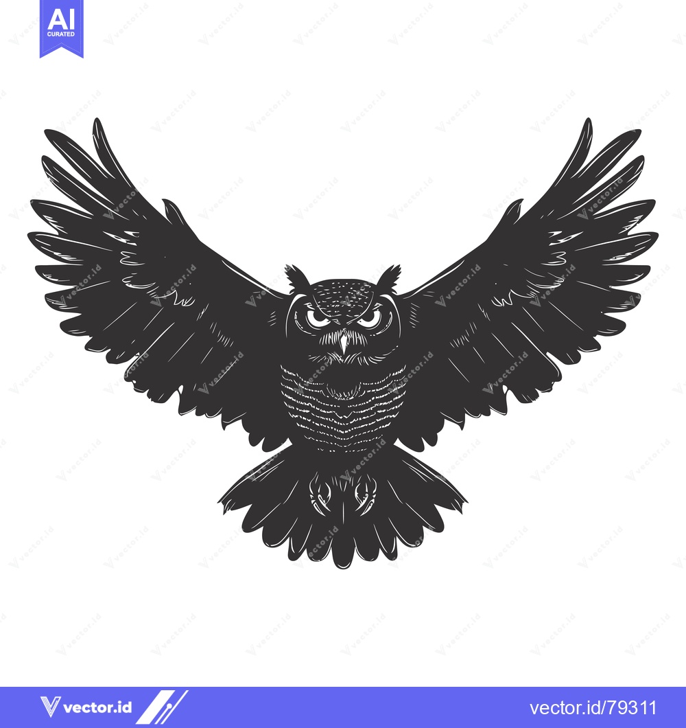 Premium Vector of Black and White Illustration of an Owl in Flight