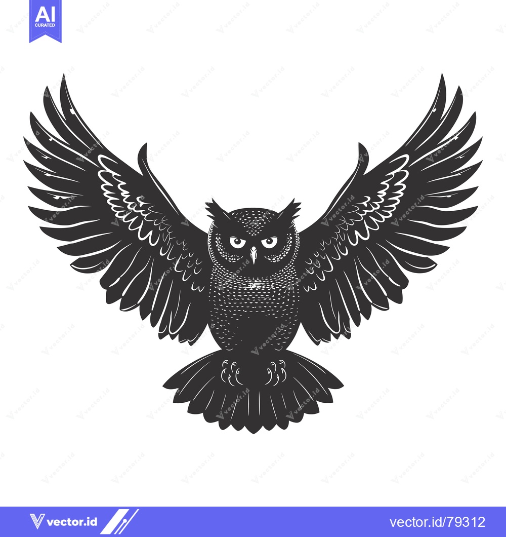 Premium Vector dari Black and White Silhouette of an Owl with Spread Wings