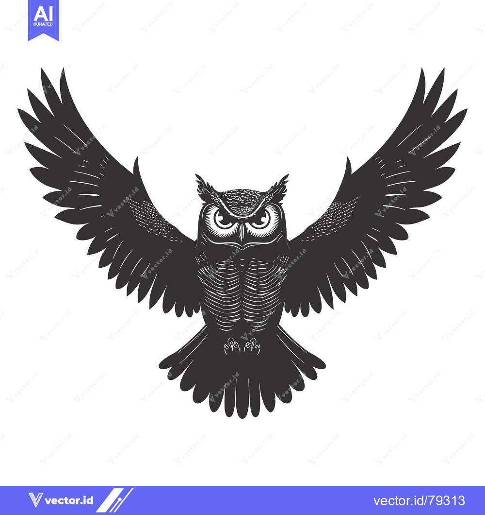 Premium Vector dari A Detailed Black and White Illustration of an Owl in Flight