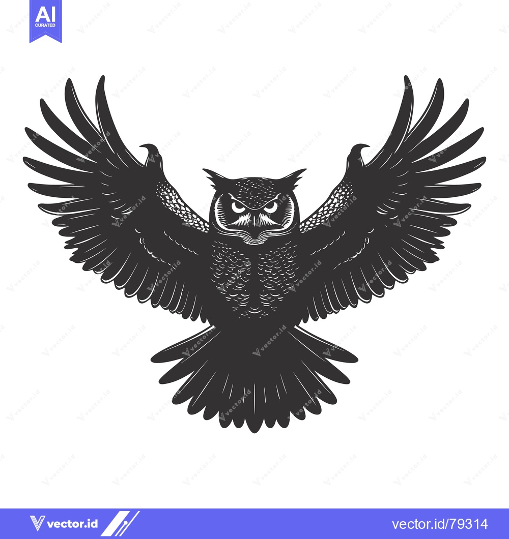 Premium Vector dari A Black and White Illustration of an Owl With Spread Wings