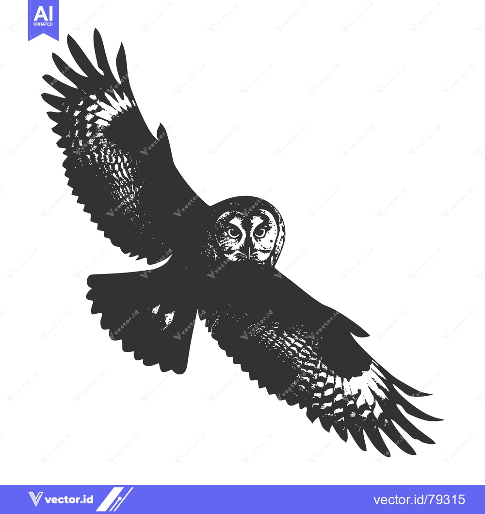 Premium Vector dari A Detailed Black and White Illustration of an Owl in Flight
