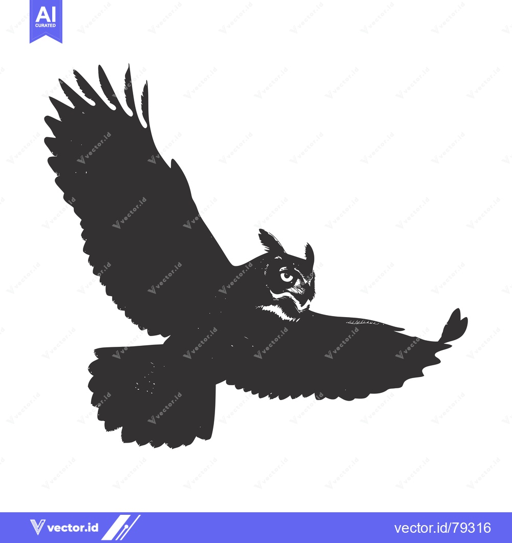 Premium Vector dari A Black and White Silhouette of an Owl in Flight