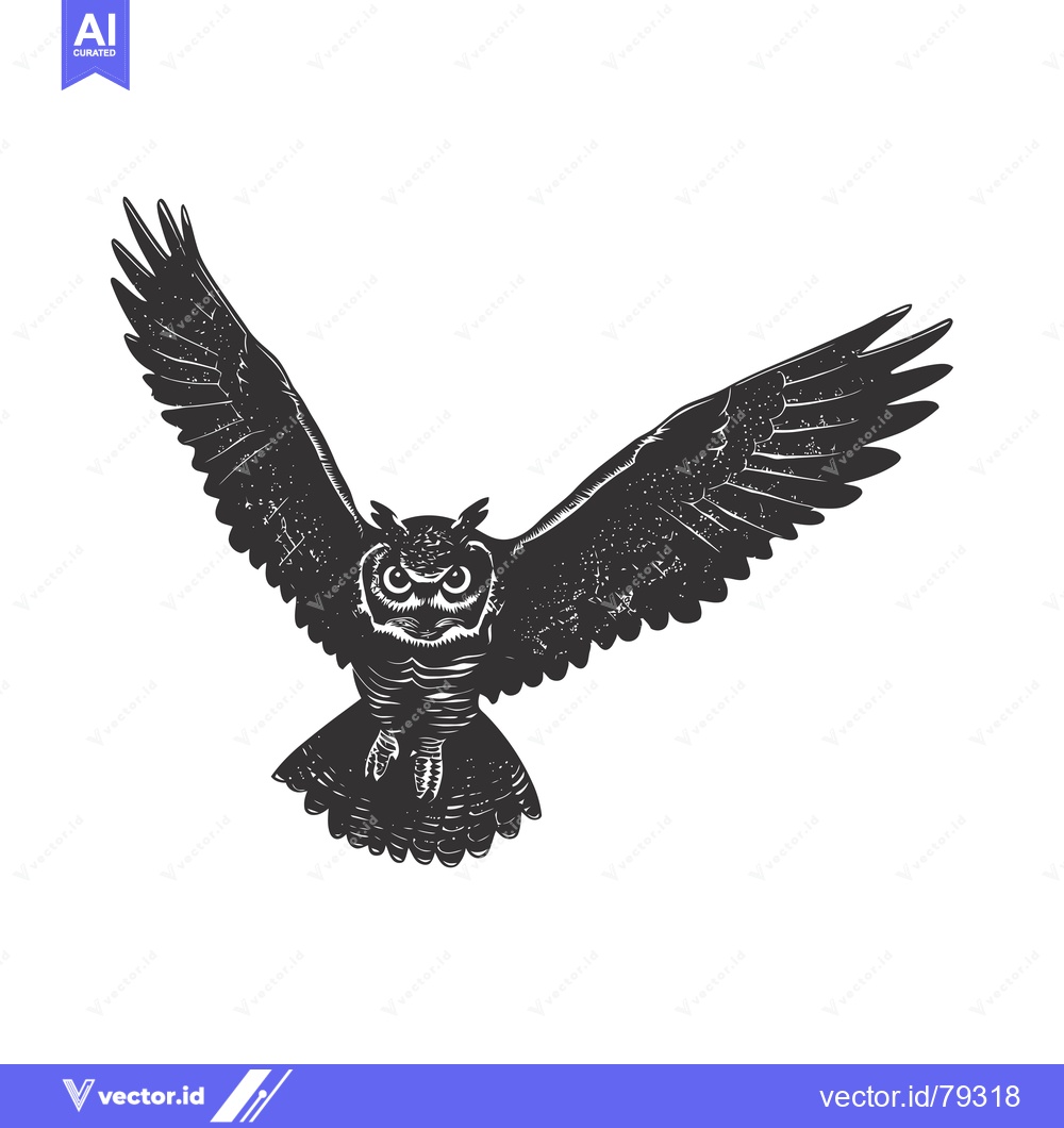 Premium Vector dari A black and white illustration of an owl in flight