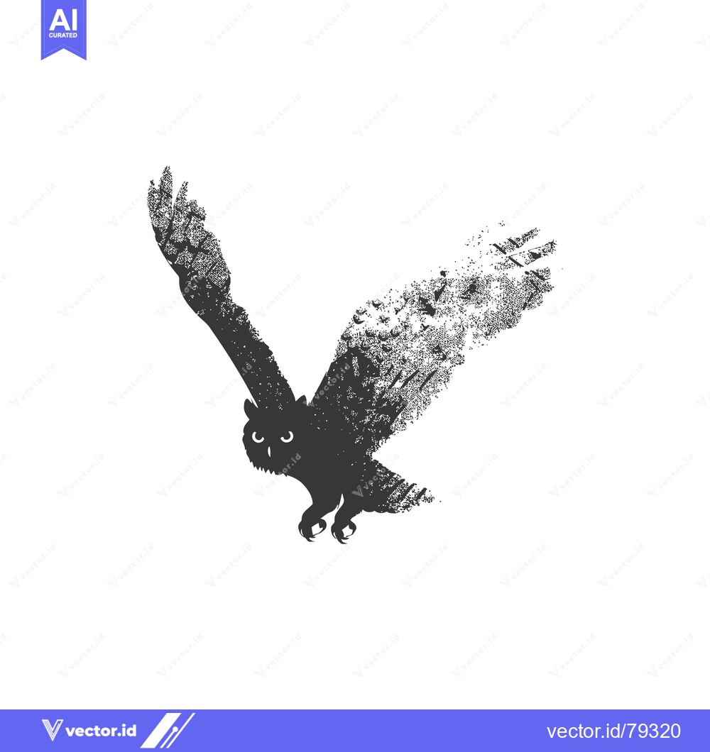 Premium Vector dari A Silhouette of an Owl in Flight, Disintegrating into Scattered Fragme