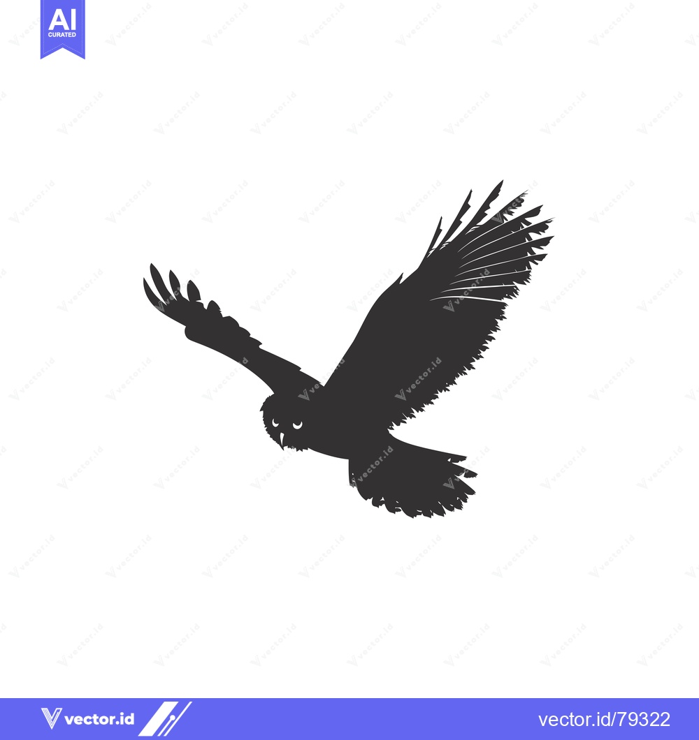 Premium Vector of Black and White Silhouette of an Owl in Flight