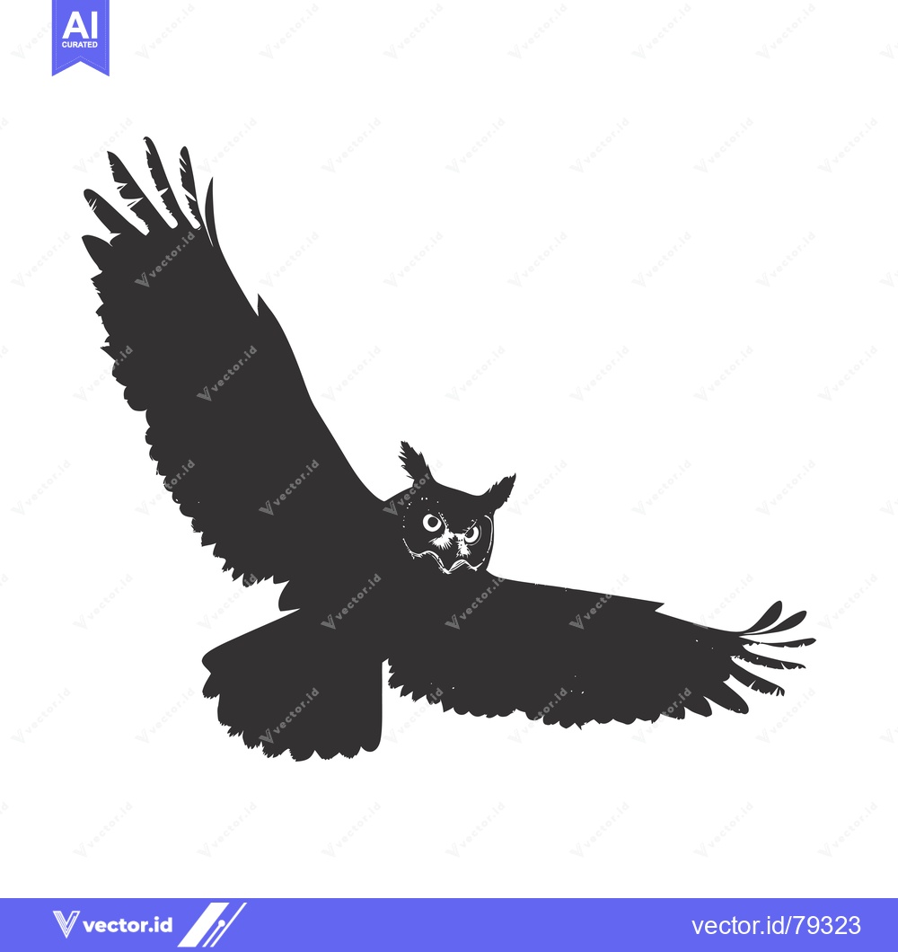 Premium Vector of A silhouette of an owl in flight with wings spread