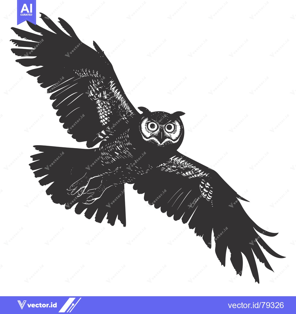 Premium Vector of Black and White Silhouette of an Owl in Flight