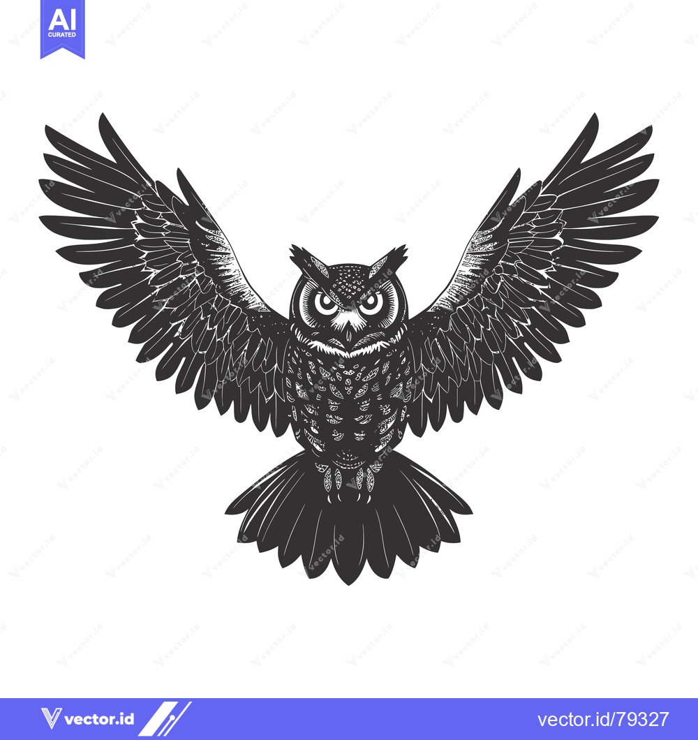 Premium Vector dari A Black and White Illustration of an Owl in Flight with Spread Wings
