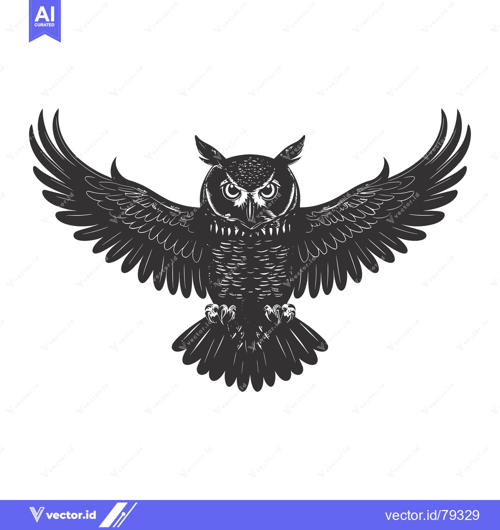 Premium Vector of Black and White Illustration of an Owl in Flight