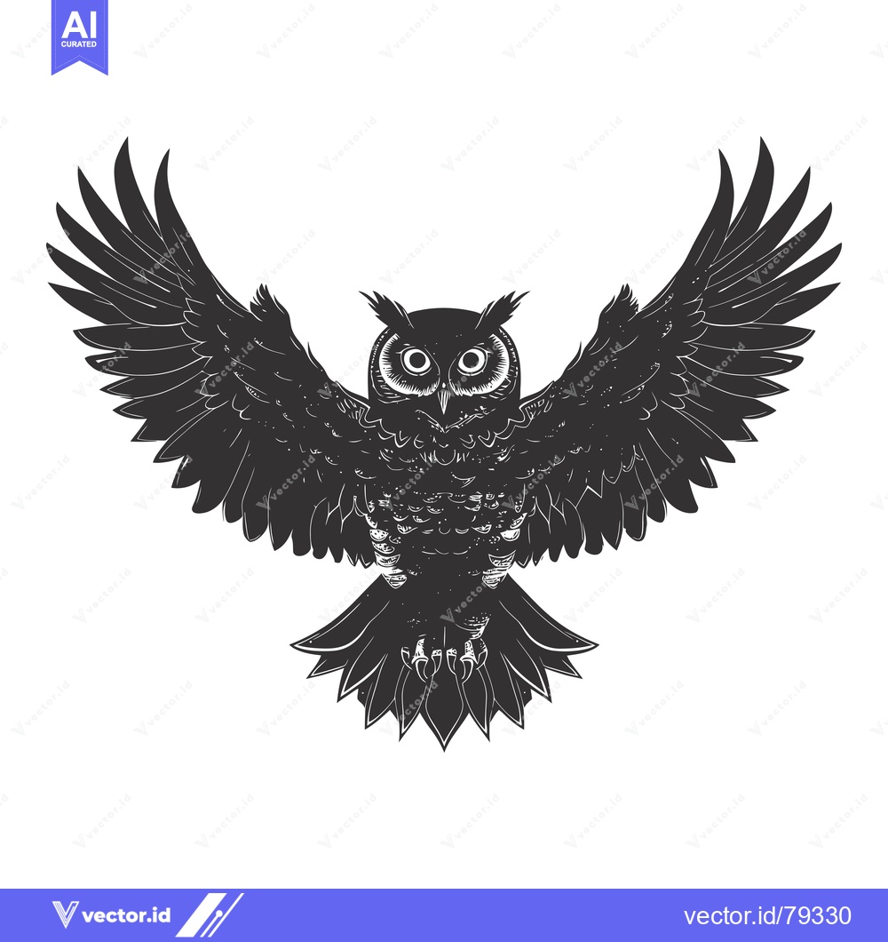 Premium Vector of Black and White Silhouette of an Owl with Spread Wings