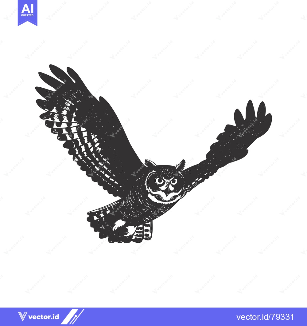 Premium Vector of Black and White Illustration of an Owl in Flight