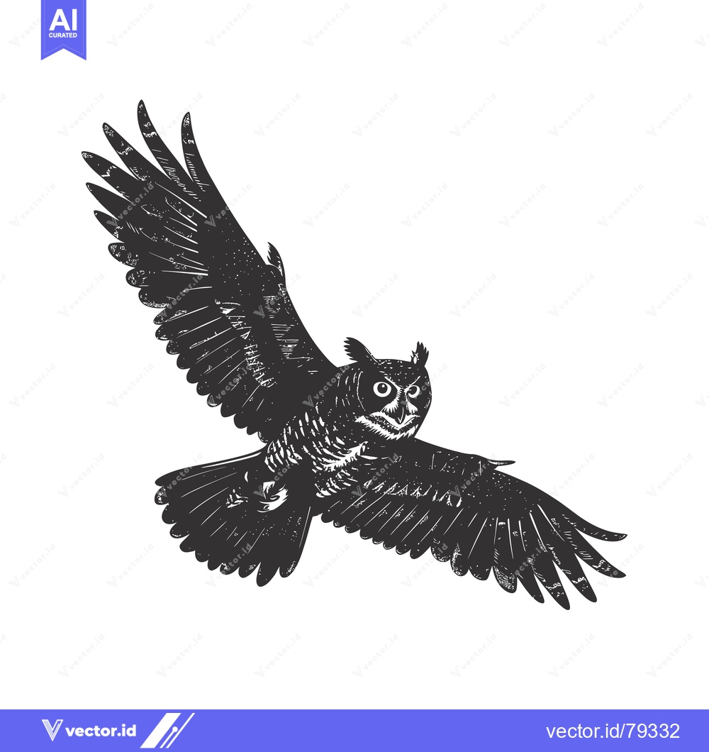 Premium Vector dari Black and White Hand-Drawn Illustration of a Flying Owl