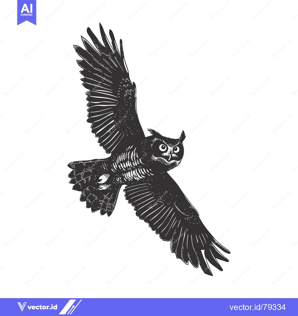 Premium Vector of A Hand-Drawn Illustration of a Flying Owl in Silhouette