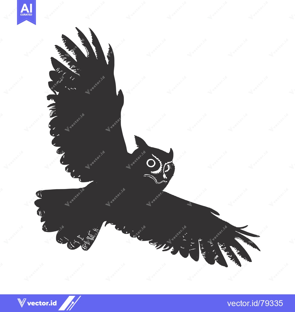 Premium Vector dari A Black and White Silhouette of an Owl in Flight