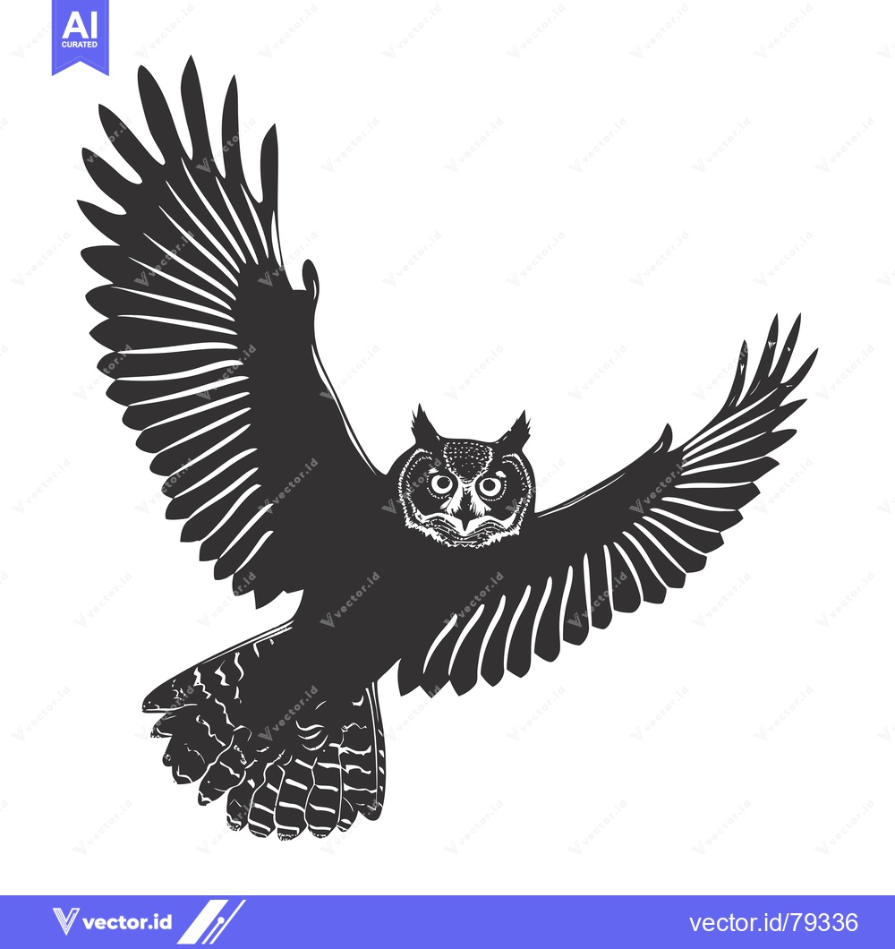 Premium Vector of Black and White Silhouette of an Owl with Spread Wings