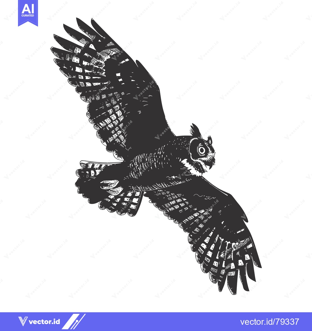 Premium Vector dari A black and white illustration of an owl in flight
